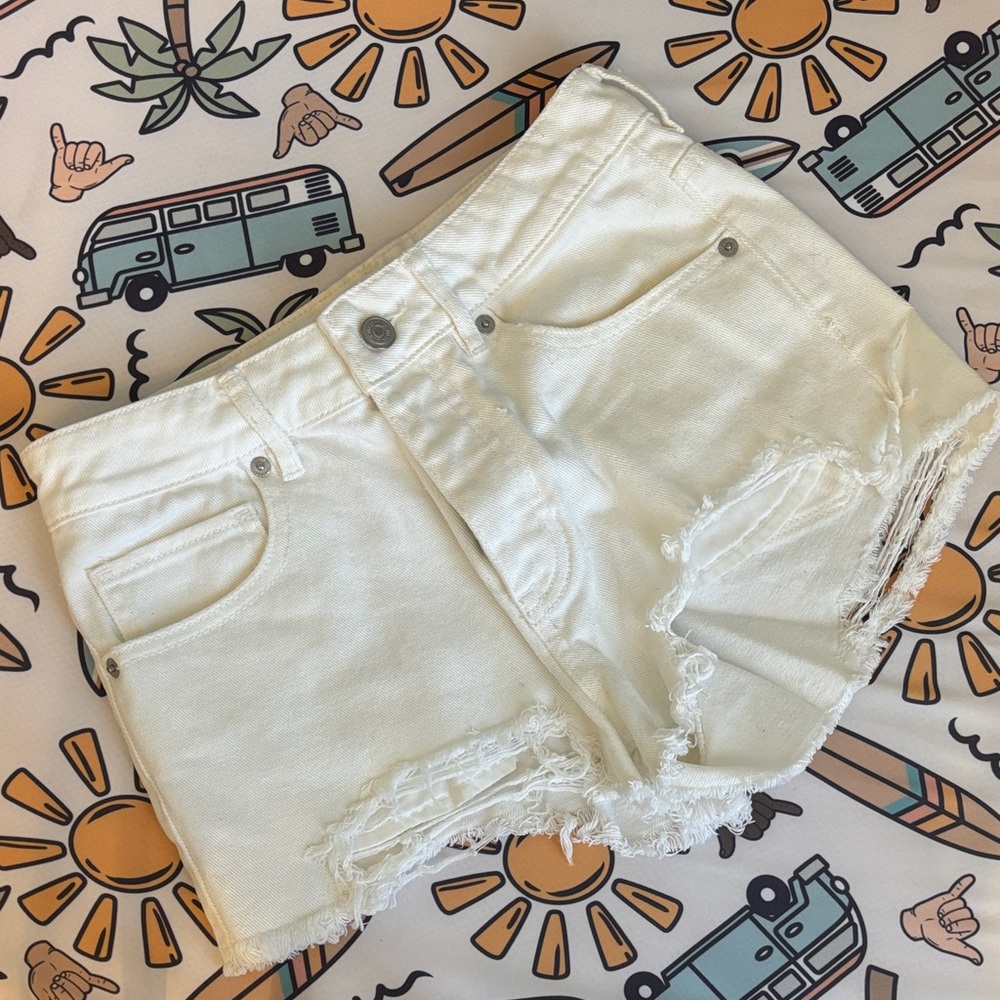 Brandy Melville Cream Distressed Jean Shorts